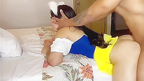 Hot brunette gets drilled hard in her mouth